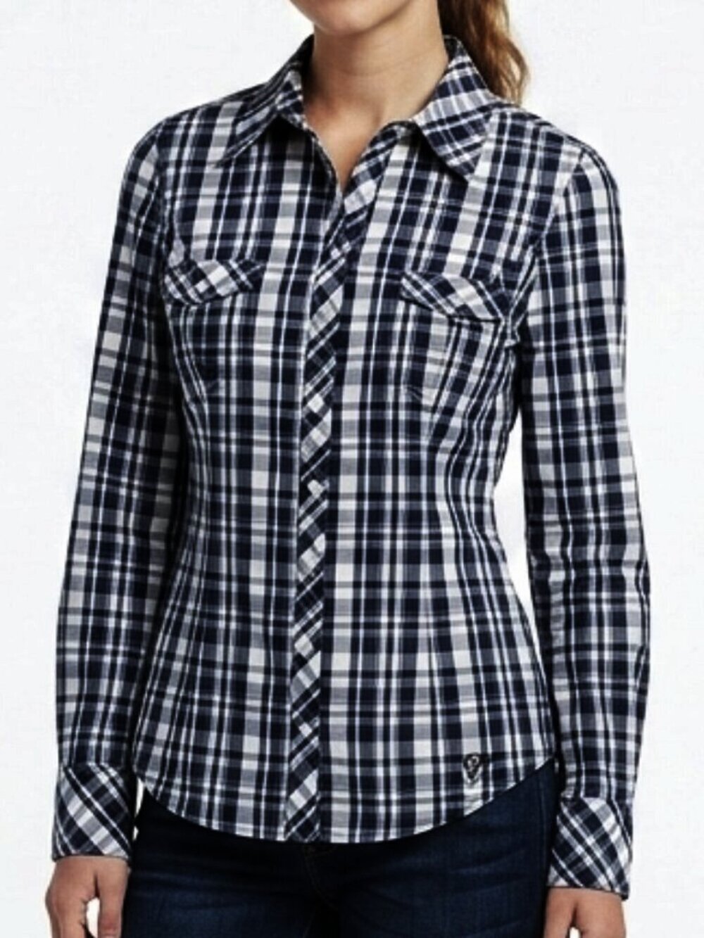 Guess Jeans Plaid Fitted Snap Front Stretch Cotton Shirt- Sz. XS